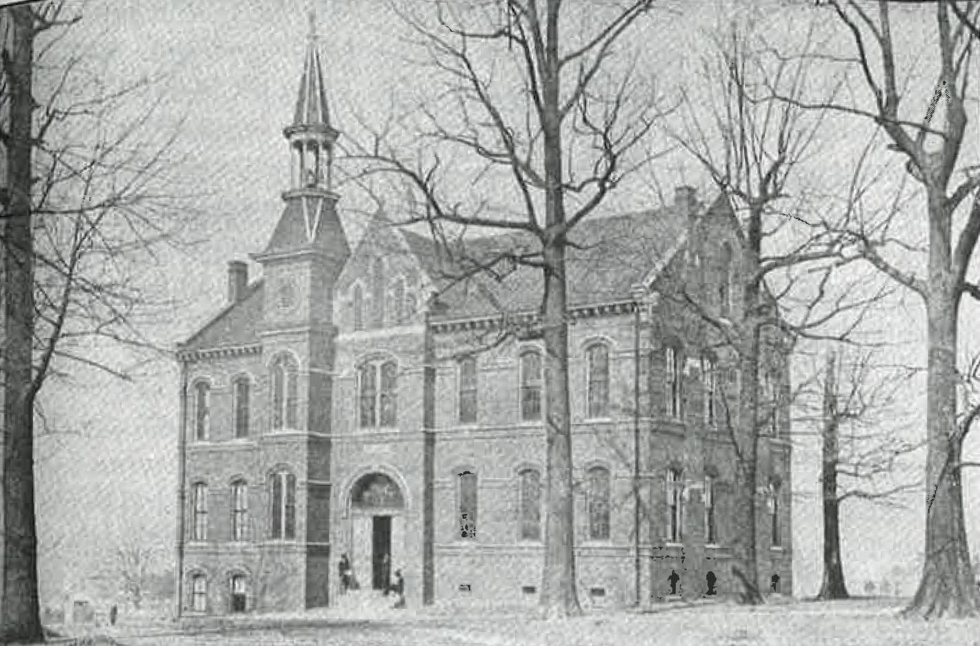 The Stewart Building, named for William M. Stewart, contained the library, laboratories and lecture halls after construction was finished in 1879.