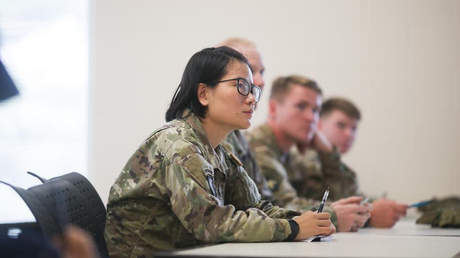 Military students sitting in a classroom